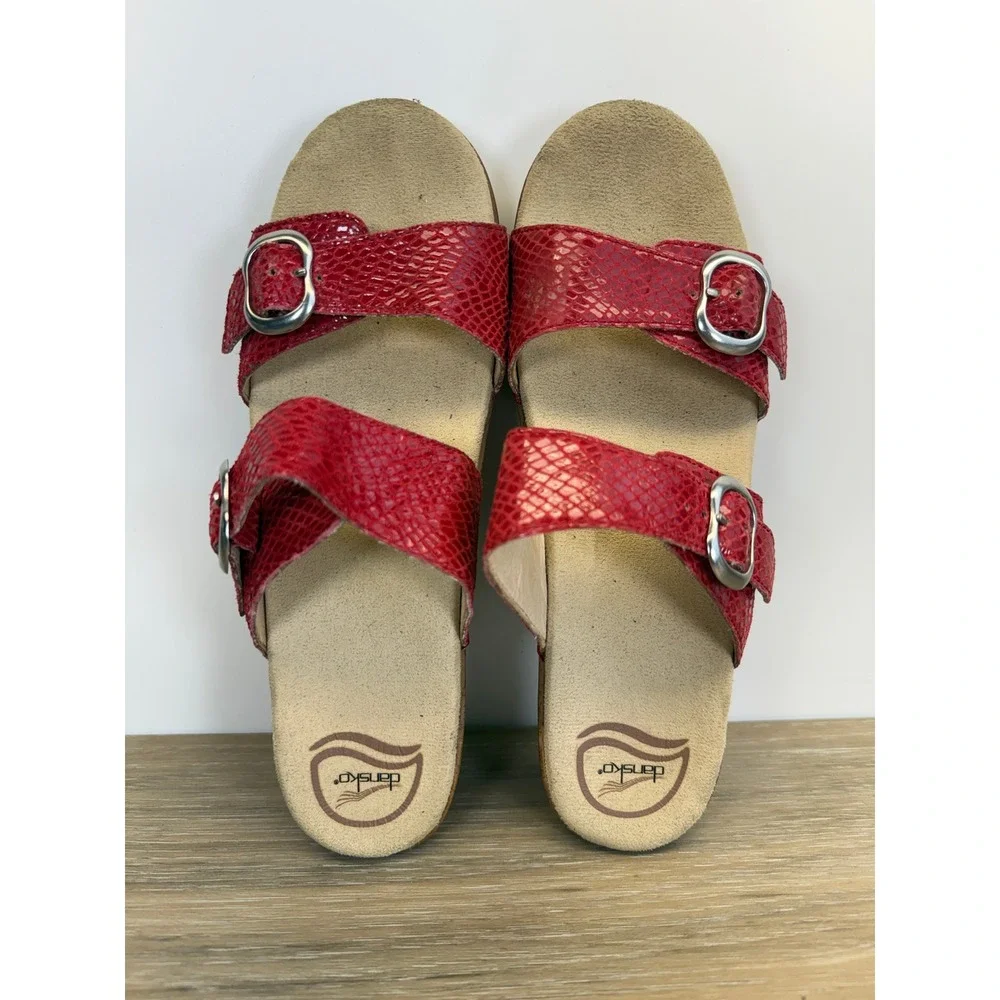 Dansko Sophie‎ Wedge Sandals Red Snake Print Leather Comfortcore Women 40 9.5-10